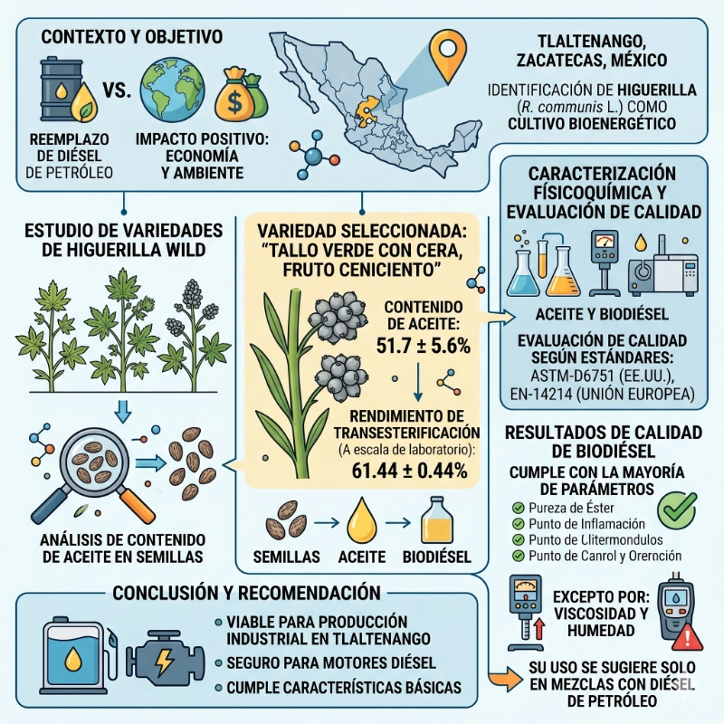 Transesterification of non-edible castor oil (Ricinus communis L.) from Mexico for biodiesel production: A physicochemical characterization